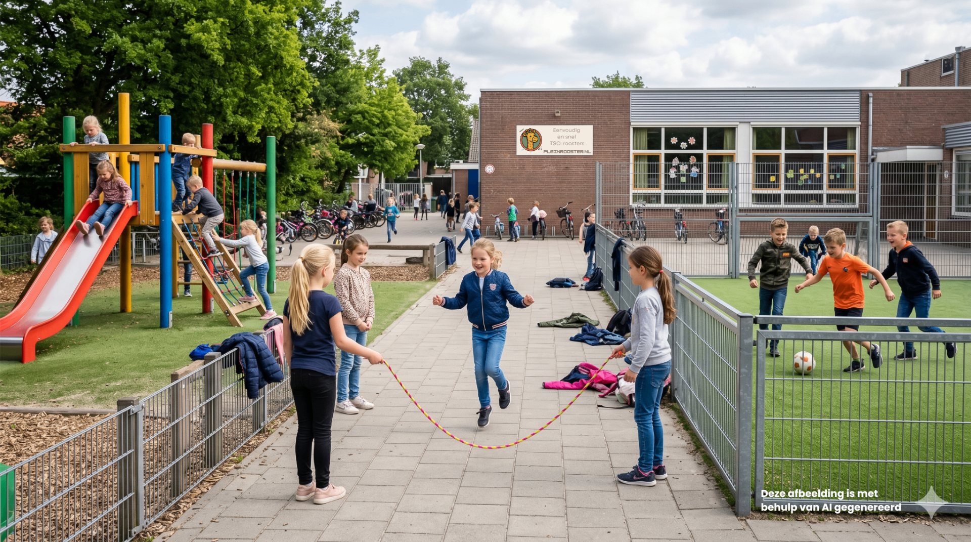 Kinderen spelen op het schoolplein tijdens de overblijf